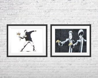 Banksy Banana Pulp Fiction poster flower Bomber graffiti art print set Banksy wall decal A5-A0 huge wall sticker Banksy throwing flowers 326