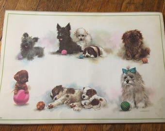 Set of Four (4) Vintage Laminated Giordano Puppy Placemats