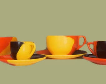 Orange Melamine picnic set coffee cups tea mug bowl camping Set 1970s melamine ware Fabex Vintage
