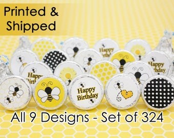 Honey Bee Party Ideas - Happy Birthday Decorative Stickers for Hershey Kisses Party Favors - Envelope Seals - Happy BeeDay Baby (Set of 324)
