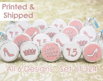 Quinceanera Pink Quince Theme Stickers - Hershey Kisses, Quince Invite Envelope Seals, Quinceanera Candy, Quince Princess Party (Set of 324)