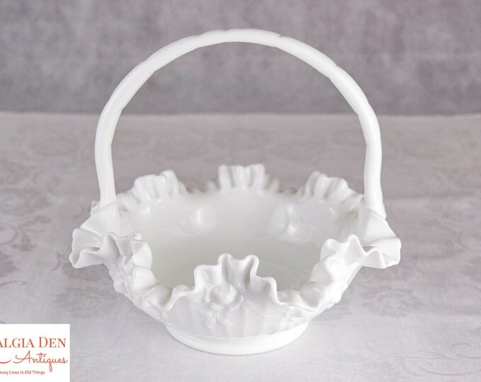 Milk Glass Bridal Basket | Fenton White Rose Basket | Vintage Wedding Decor