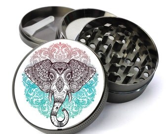 Elephant Colorful Mandala #76 Extra Large 5 Piece Spice Tobacco Herb Grinder with Pollen/Keef Catcher - Spiritually Inspired Weed Grinders