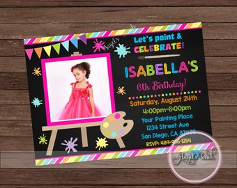 Painting Party Invitation, Painting Birthday Party Invitation with Photo, Art Birthday Party Invitation, Art Party Invitation, Digital File