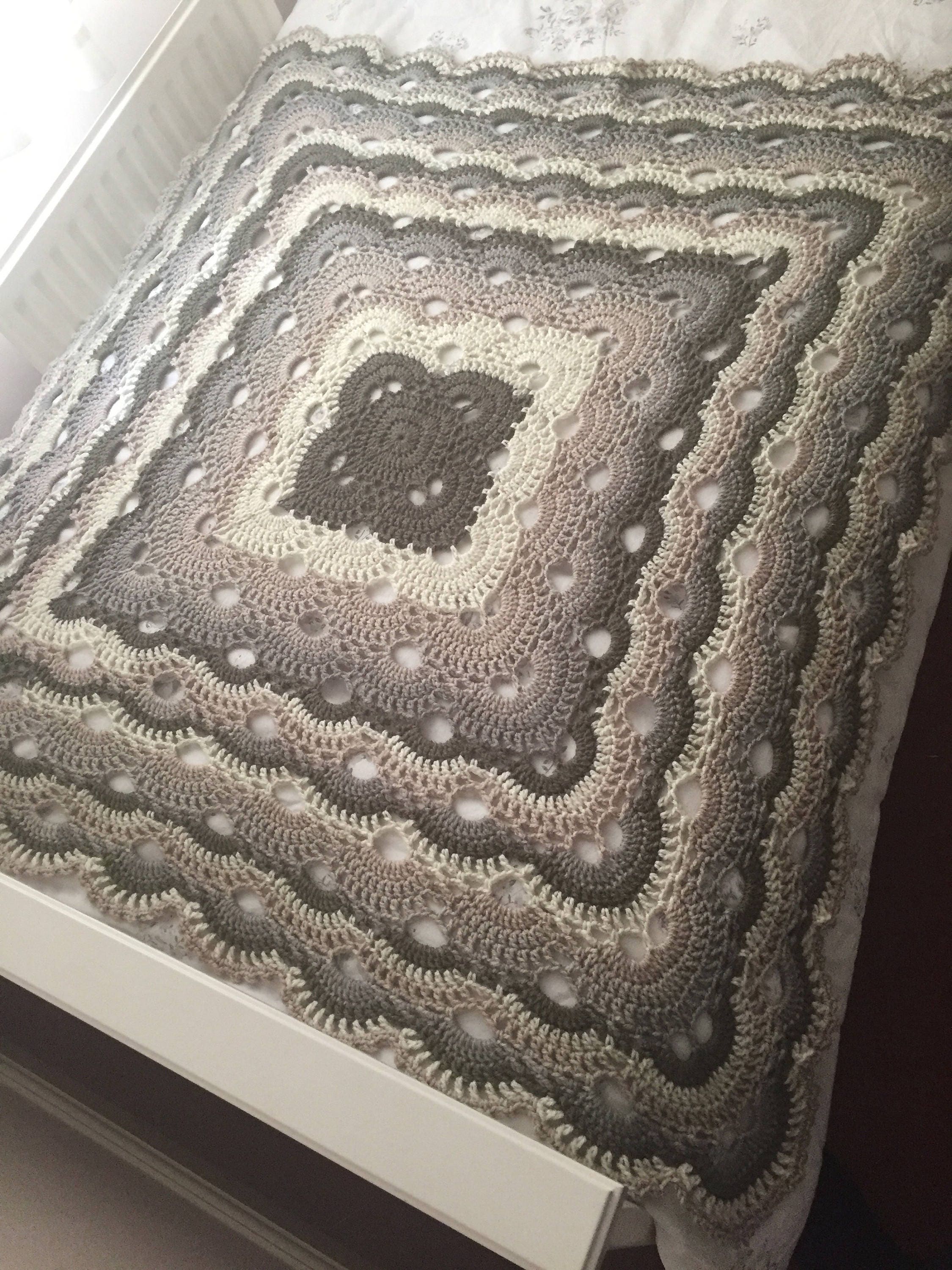Crochet Blanket Virus Blanket Beige Cream Brown and Grey