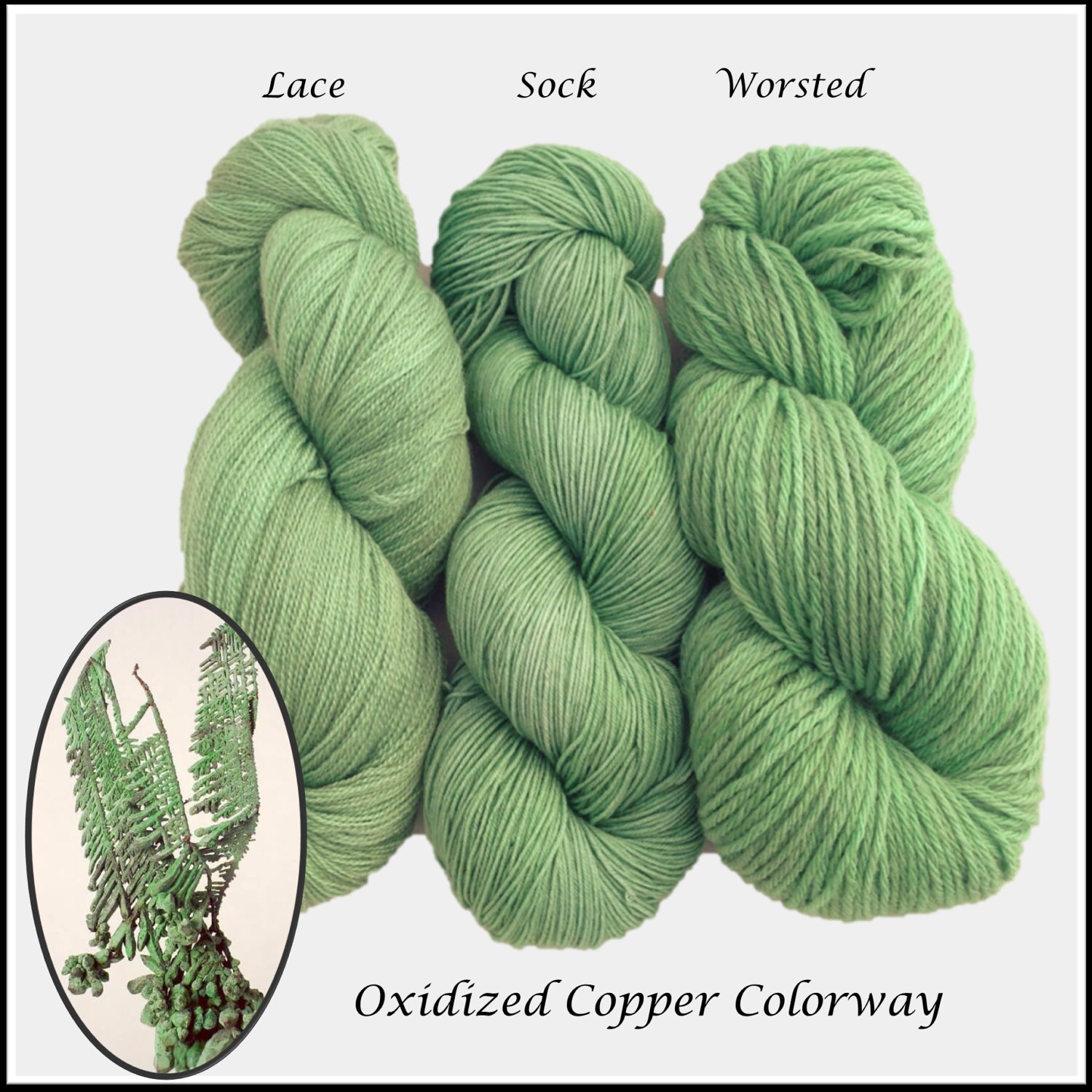 Oxidized Copper Lace Wt Yarn. 875 yards Copper Green. Fine Merino and