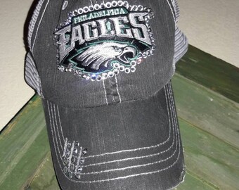 Eagles Patch Swarovski Bling Distressed Trucker