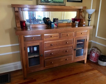 Antique Mission Style Oak Sideboard Cabinet