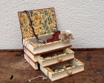 Book jewellery box hollow book safe book stack keepsake box upcycled recycled repurposed book art altered book art