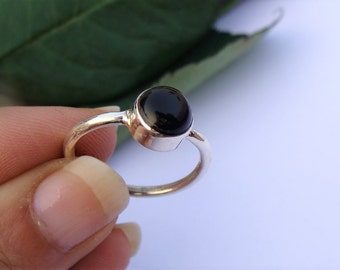 Black Onyx Ring, Pure 925 Sterling Silver Ring, Natural Black Onyx Gemstone Ring, Stacking Ring, Black Stone Ring, Black Onyx Jewelry
