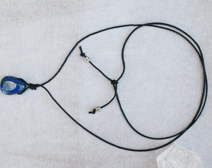 Cotton Waxed Choker Lapis Lazuli Necklace, double necklace, Choker Necklace, Lapis Lazuli Jewelry, Tumbled Lapis, Quality Lapis Drilled