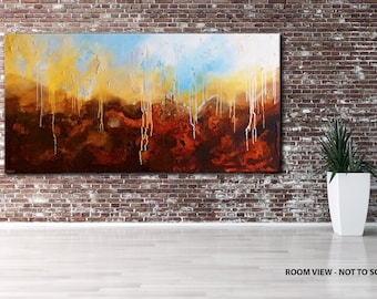 47" LARGE, Original ABSTRACT Textured PAINTING, canvas, Wall Art, Modern, Contemporary, Brown, Yellow, White, Blue