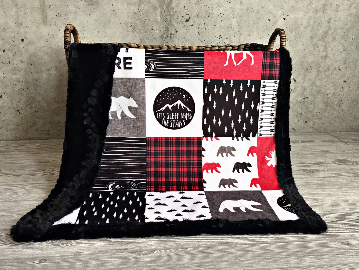 Minky Baby Blanket Mountain Lumberjack Faux Quilt Mountain