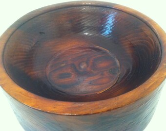 Vintage Super Heavy Duty Hand Made Wooden Bowl, Thick Wood, 8 1/2 x 3 1/2 inches, Solid Wood, Coin Tray, Desk Decor, Shelf Display, Thick