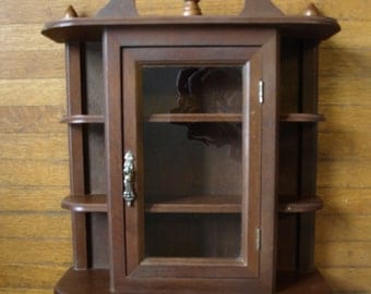Solid Wood Vintage Shelving Unit with Glass Doors