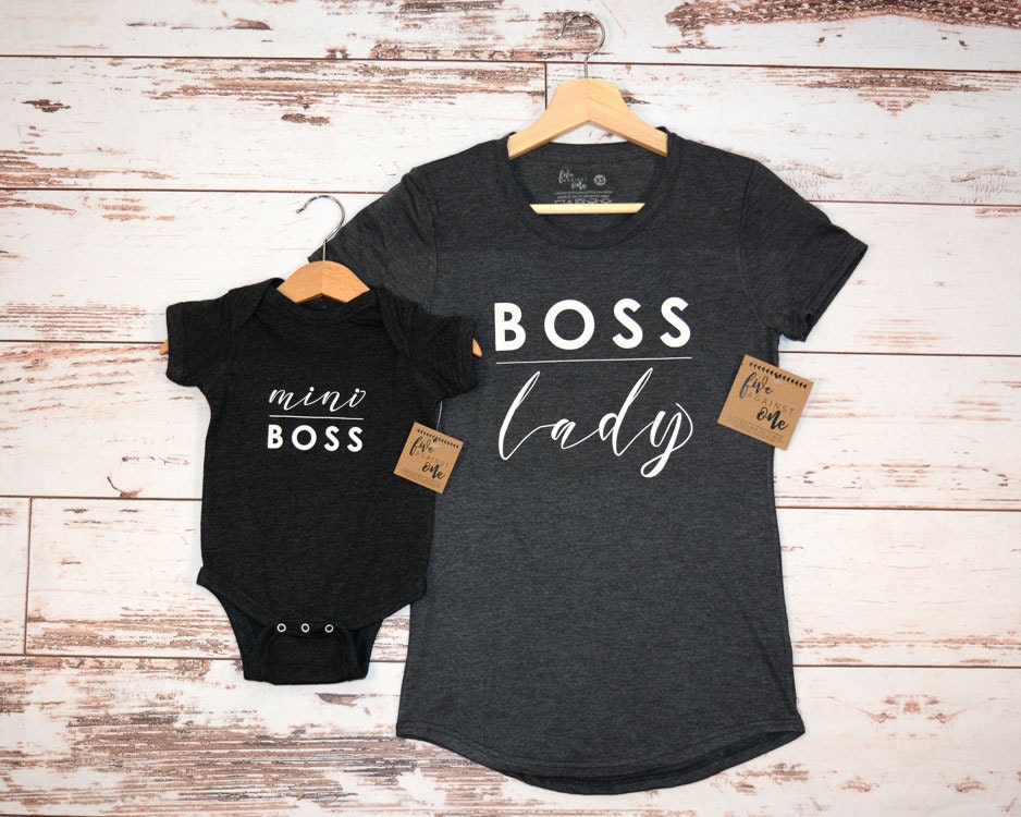 Boss Lady + Mini Boss, Mom + Baby Combo, Baby Shower Gift, Birthday Gift, Newborn Gift, Women's V-Neck, Graphic T-shirt, Fun Shirt, Man Cub