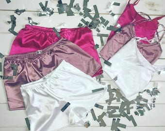 Wedding satin pajama set | Satin pajama shorts | Bridesmaid pajama set | Bridal pajama set | Pajamas set for party