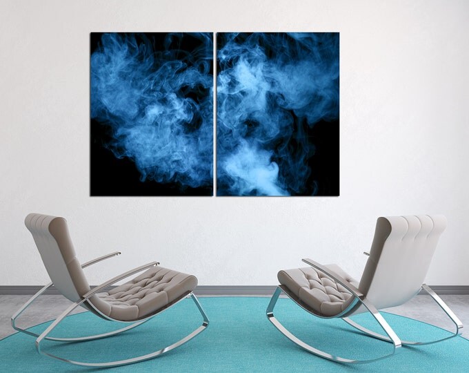 Large Blue smoke canvas wall art, smoke art print, colorful smoke fine art, smoke photography, abstract smoke print