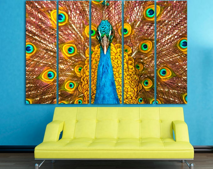 Large peacock wall art canvas art home and office decor, large colorful wall art peacock painting canvas print home decor, peacock art print