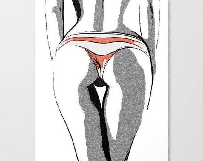 Erotic Art Canvas Print - We love thigh gap, unique sexy conte style print, perfect shapes girl pop art sketch, sensual high quality artwork