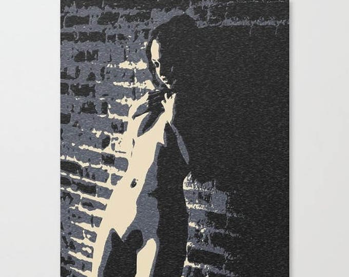 Erotic Art Canvas Print - Alone in the Dark, unique sexy conte style image, perfect shapes girl pop art sketch, sensual high ...