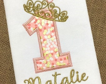 First Birthday Shirt / Princess Birthday Shirt / Tiara / Pink and Gold Birthday / Girl 1st Birthday Shirt / Personalized Birthday Shirt