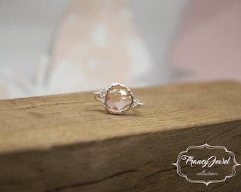 Soft pink ring, romantic ring, silver ring, transparent crystal, unique ring, handmade ring, silver, made in Italy, not tarnish jewelry