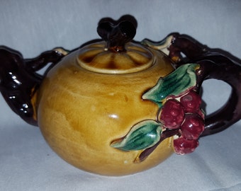 Vintage Majolica Teapot with grapes and vines