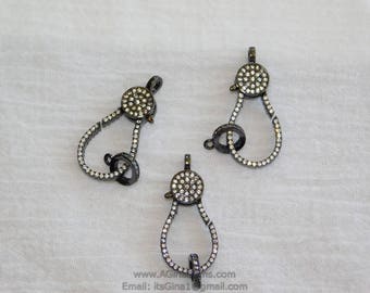 Medium Gunmetal Black Plated Lobster Claw Clasp Pave Jump ring 13 mm x 35 mm Connector bead chain necklace Cubic Zirconia Paved CZ SMDR12