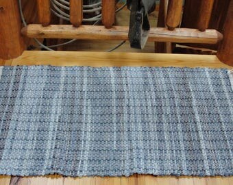 Hand Woven Recycled Denim Blue Jean Rag Rug measures 25" x48" Item# 503BJ