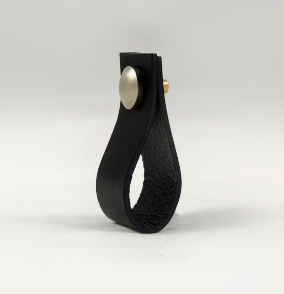 Leather pull, Matte Silver screwhead, Leather straps, Leather handle, Leather knob, knobs