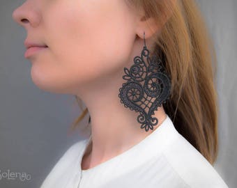 Lace earrings "Nocturne "/ dangle earrings // statement lace jewelry / bohemian long earrings, victorian, unique, boho