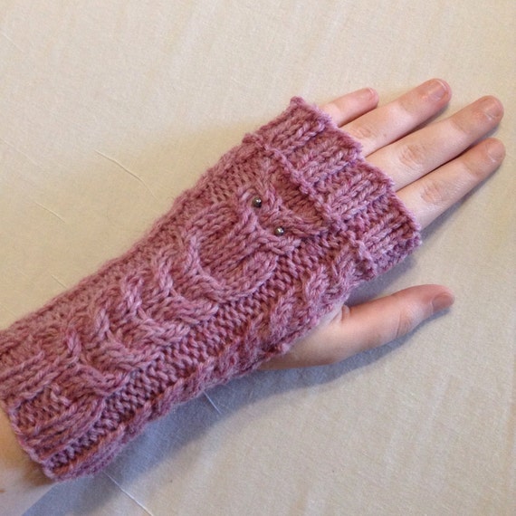 Lavender Pink Fowl Weather Fingerless Owl Gloves