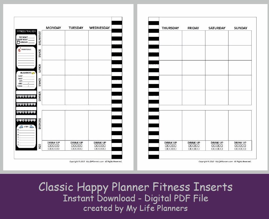 CLASSIC Fitness Happy Planner Inserts Printable Happy Planner
