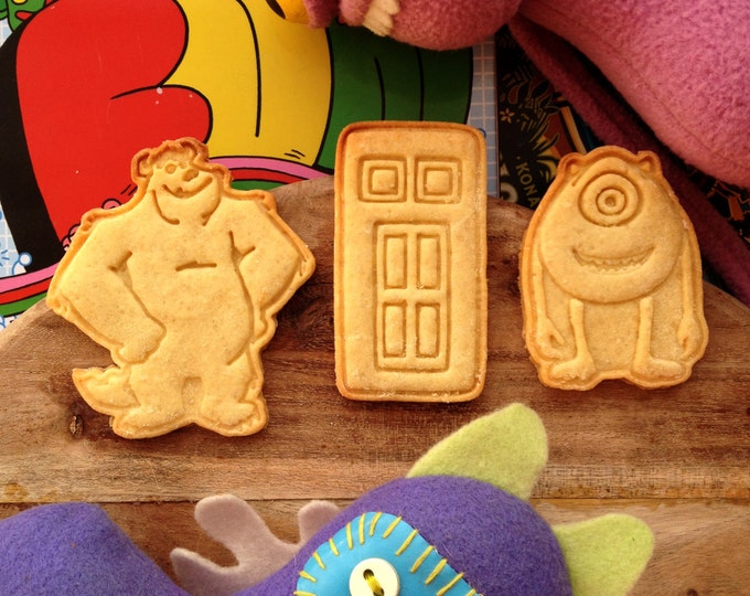 Monsters Inc cookie cutters set. Sulley cookie cutter. Mike Wazowski cookie cutter. Boo's Door cookie cutter. Set of 3