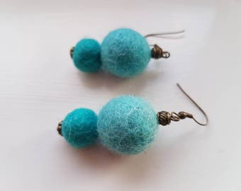 Turquoise blue felted earrings