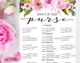 Bridal Shower Game - What's In Your Purse Game - Whats in Your Purse Game - Bridal Shower Printables - Bridal Shower Activity - Bridal Ideas