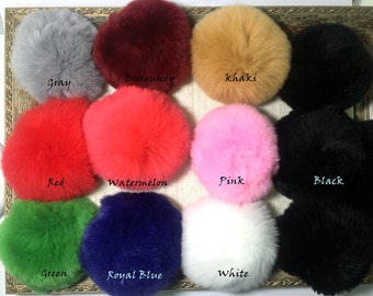 Genuine Rabbit Fur Pom Pom Real Fur Ball 3 inches New Spring Colors 3pcs Key Ring Pom Pom Keychain Charm Pom Pom Hat Bag Purse Pom Pom Charm