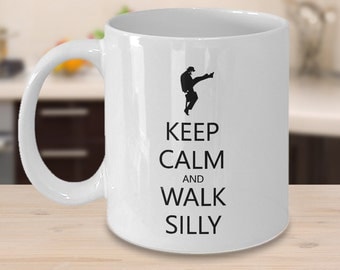 Monty Python Mug - Flying Circus Mug - Ministry of Silly Walks - Keep Calm and Walk Silly - Funny Coffee Mug Gift for Him or Her