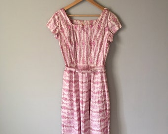 Darling 1960s Cotton Floral Day Dress | Pleated Skirt | Pintuck | Betty Hartford