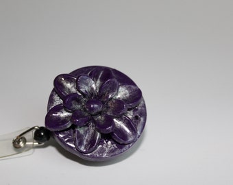 Purple Flower badge holder with reel
