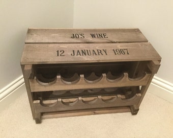 Vintage Style Wooden Reproduction Apple Crate Wine Rack Personalised with Name and Date