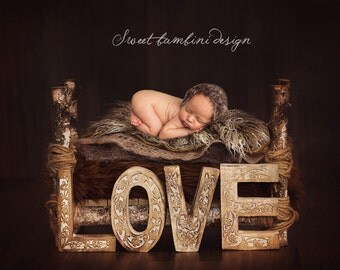 Newborn Photography Digital Backdrop Valentines Rustic Love Bed Instant Download