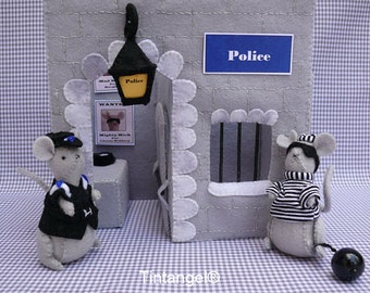 Police Station with Thief and Police Mouse - PDF pattern - instand downloaf