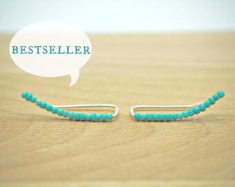 Turquoise ear climber earrings - Sterling silver ear climbers - Ear jackets - Ear crawler - Cartilage earrings -Ear sweeps -FREE SHIP