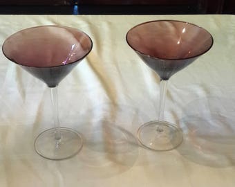Purple and clear martini glasses with silver iridescent flash Set of 2