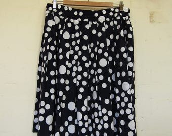 Navy Blue & White Polka Dot Pleated Skirt - 14-16 (approx)