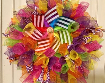 Bright Curly Deco Mesh Wreath