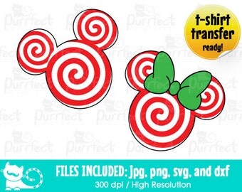 Mickey and Minnie Christmas Red Spiral Design Pattern SVG, Disney Digital Cut Files in svg, dxf, png and jpg, Printable Clipart