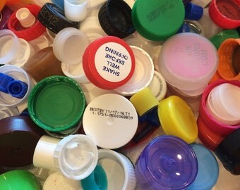 250 Plastic Bottle Caps Lids Tops for Craft or Art Projects Mixed Colors Sizes Upcycle Reuse